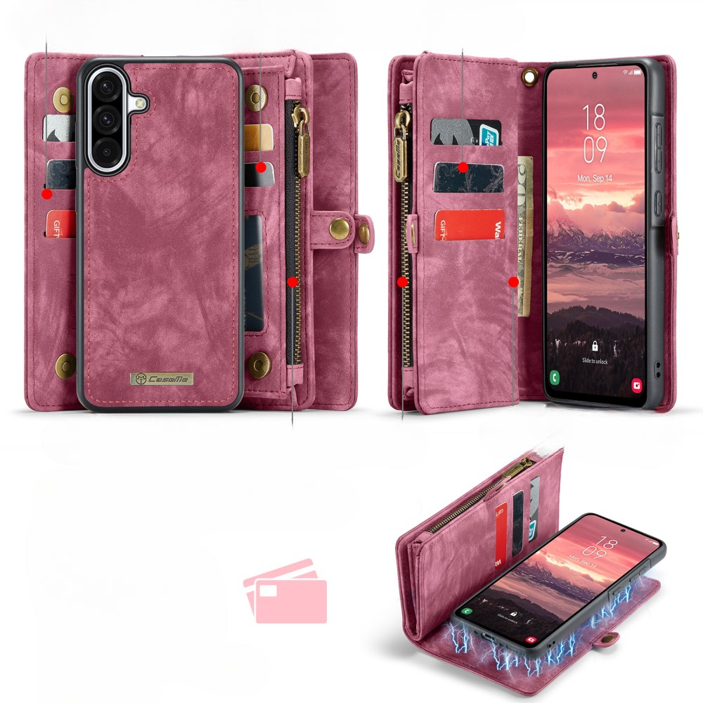 Samsung Galaxy A56 2in1 Leder Tasche   Magnet Hardcase Karten Etui - Rot