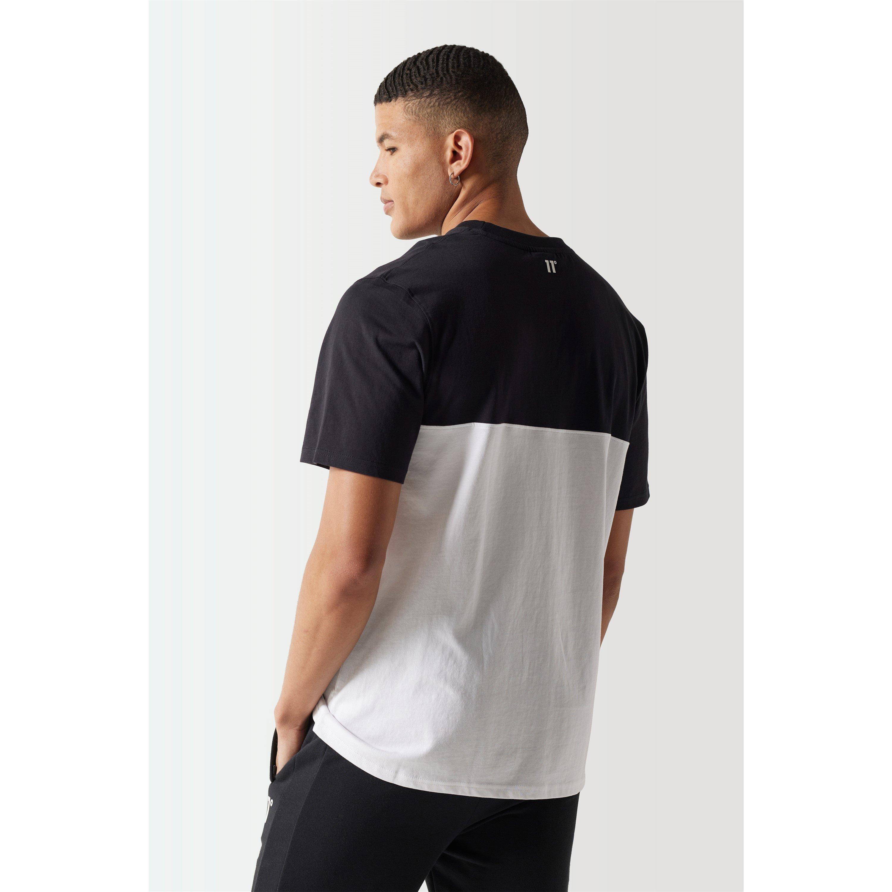 11 Degrees 11D Colour Block T Shirt White  Black