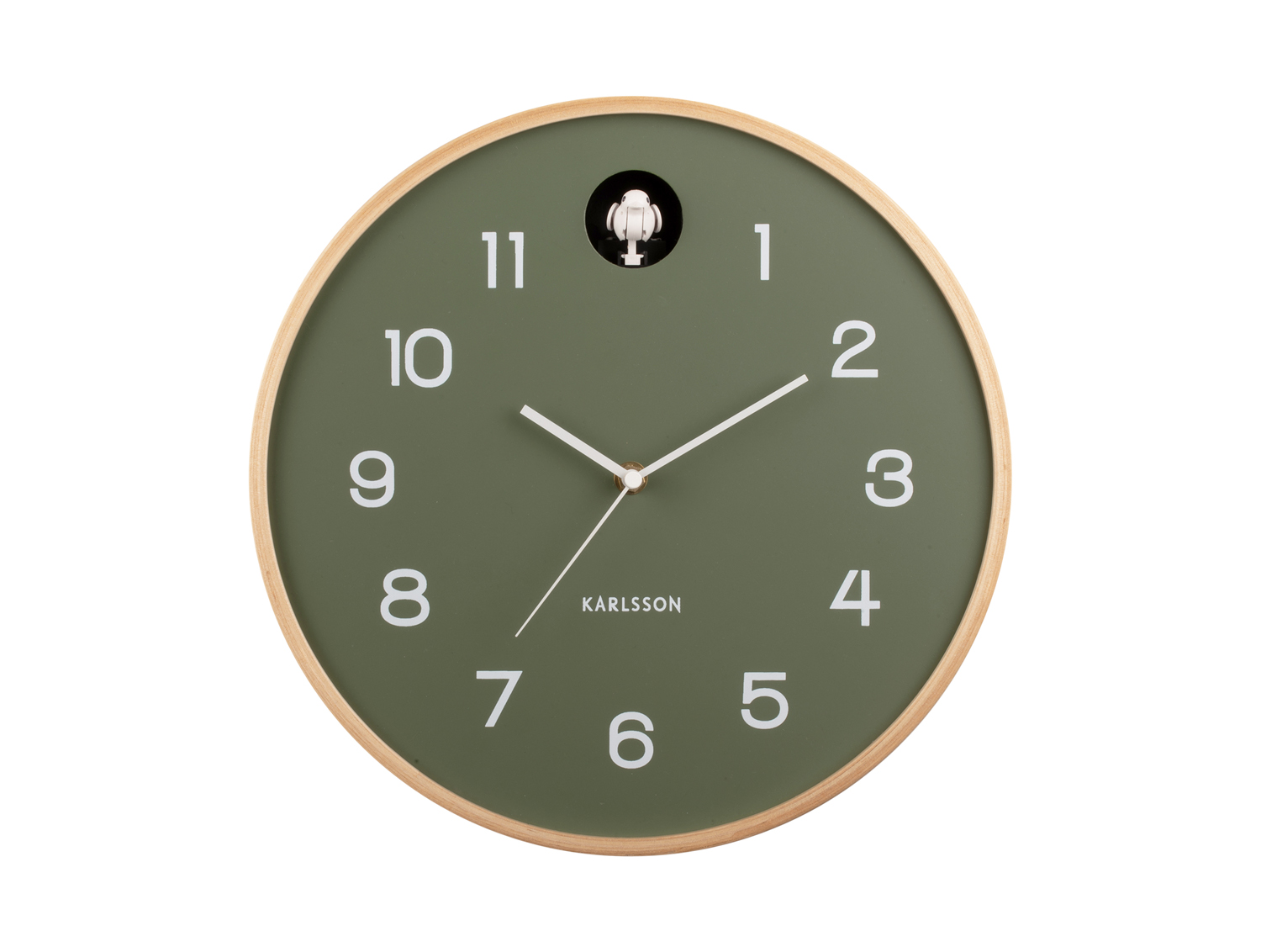 Wall clock Natural Cuckoo birch wood jungle green