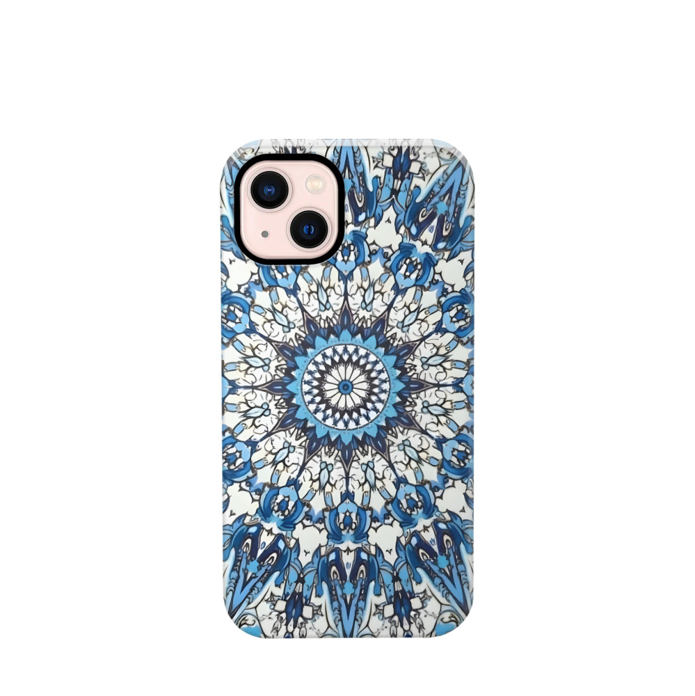 iPhone 13 Hybrid (Kunststoff / Gummi) Hülle Majolika-Ozeanlicht - Blau