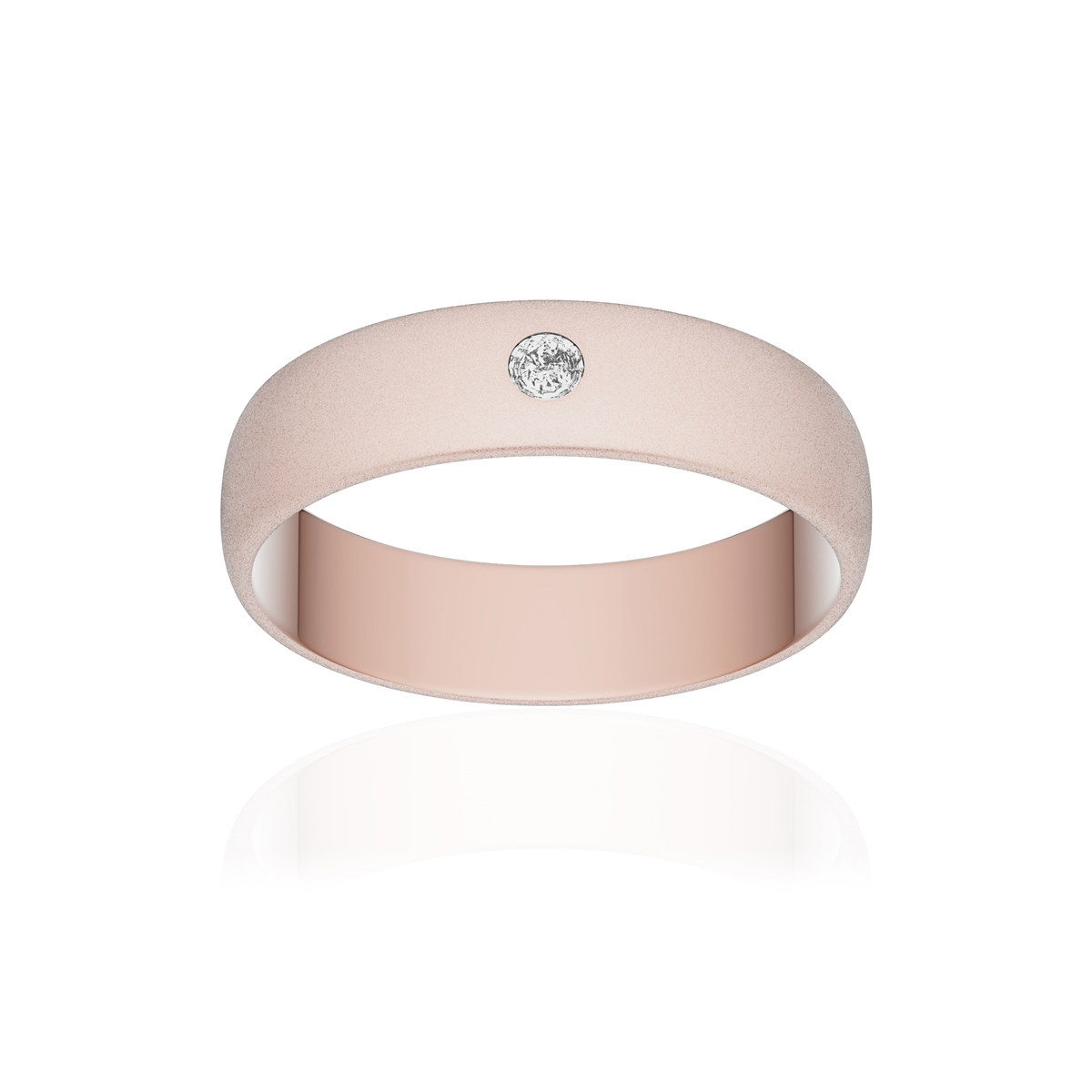 Alliance or 750 rose sablé demi-jonc 5mm diamant brillant