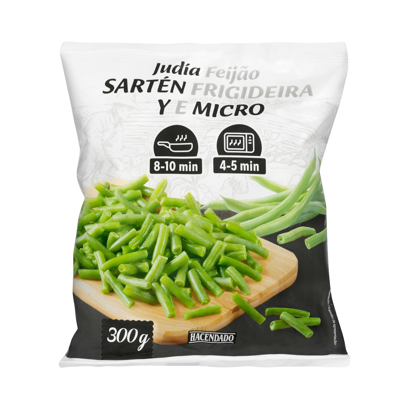 Haricots verts ronds ultra-surgelés Hacendado pour poêle et micro-ondes