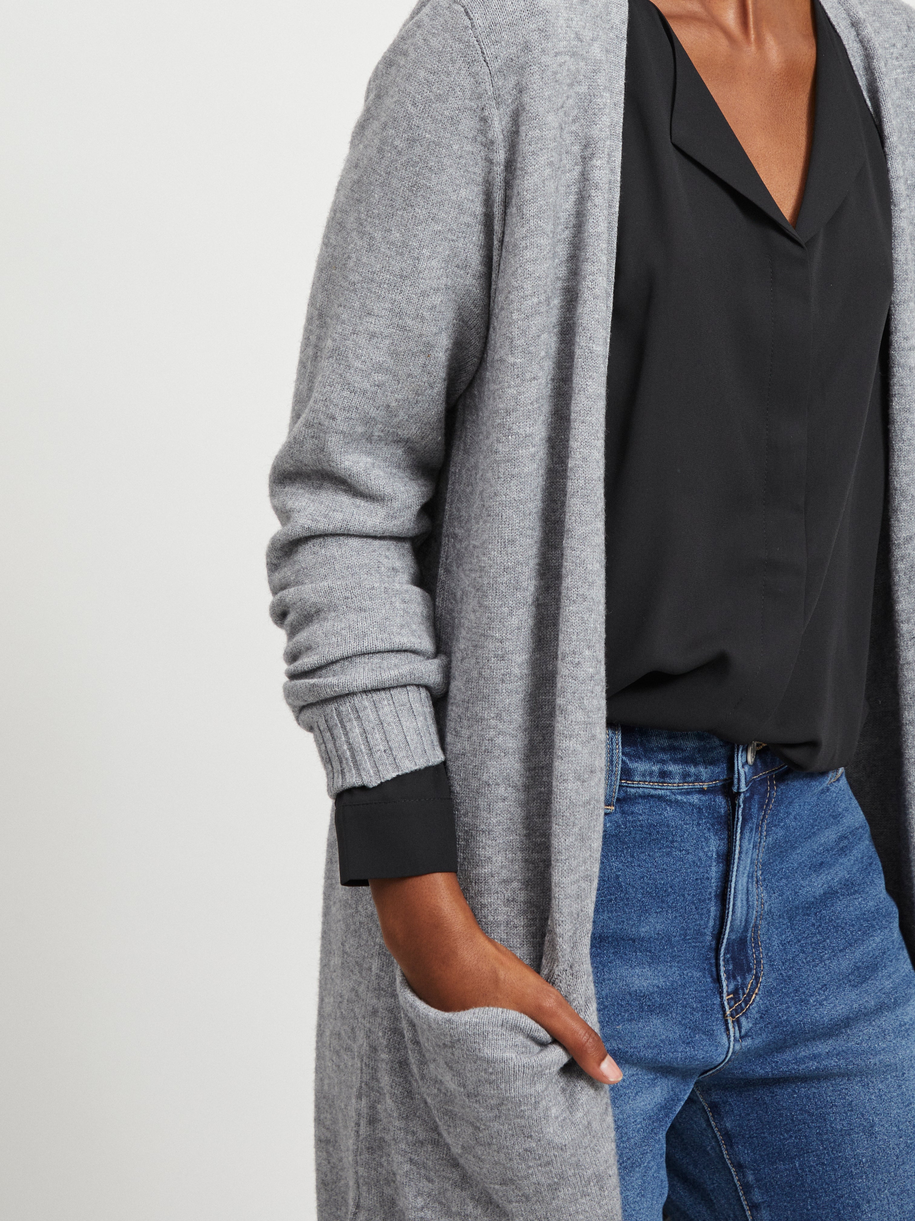 Vila  Viril Long L/S cardigan - Medium Grey Melange
