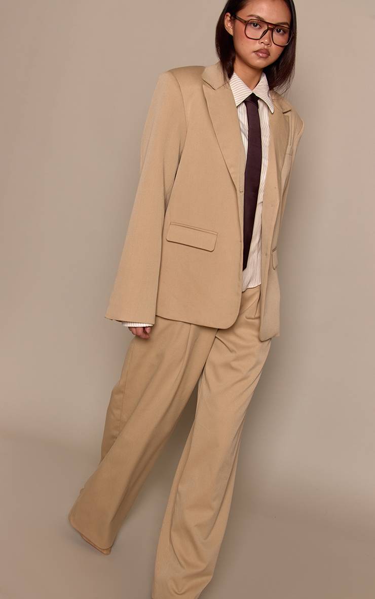 Pantalon Large Plissé En Tissu Tissé Ajusté Couleur Pierre