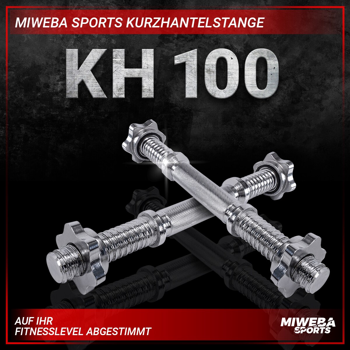 Miweba Sports Kurzhantelstange KH100, Sternverschluss, 35cm, Ø30mm, bis 40 kg, Stahl, 2er-Set (2 Stück)