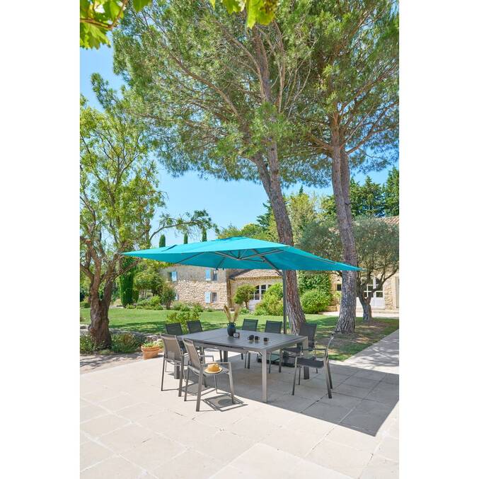 Parasol déporté rectangulaire inclinable MELHIA Bleu canard / Graphite