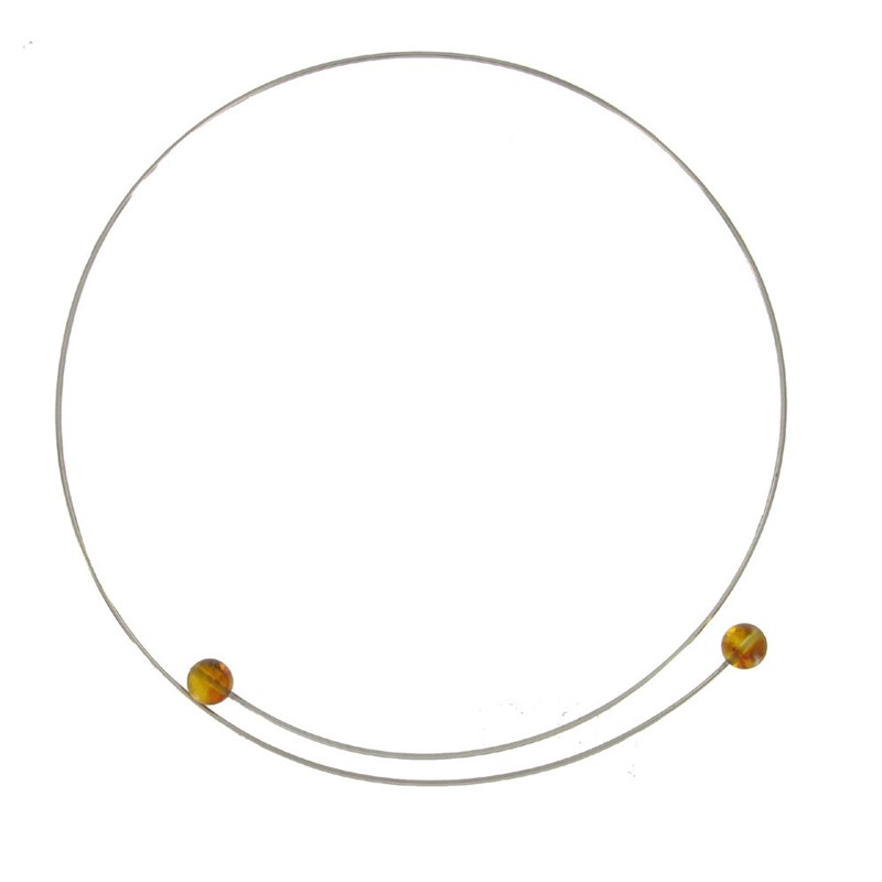 Collier Ras de Cou Argent et Perles Ambre Jaune