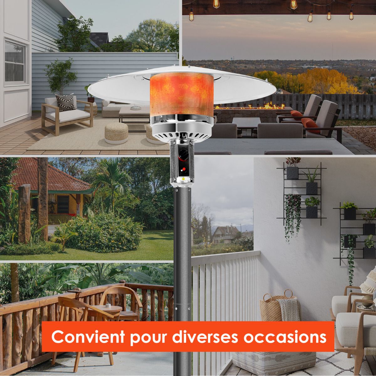 Parasol Chauffage Extérieur à Gaz 13KW Réflecteur 82cm avec Dispositif de Anti-basculement Tube 2 Roues Fluide 220cm Noir - Lidl-Manfred