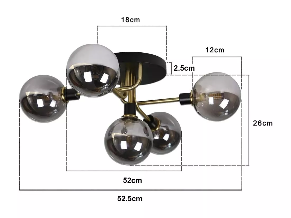NETTLIFE Plafonnier salon avec boules en verre 5 lampes G9 (sans ampoule)
