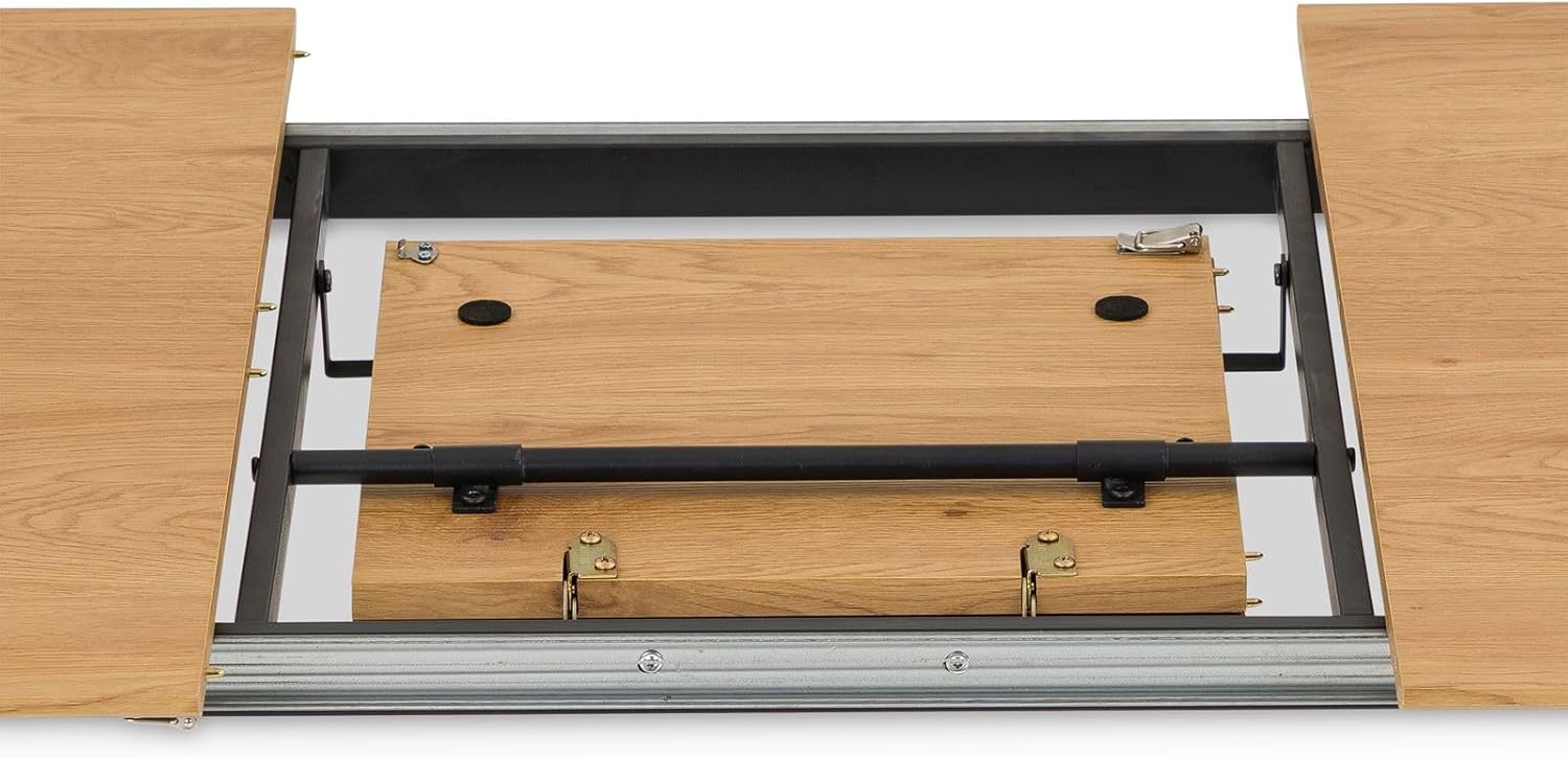 Esstisch ORSA ausziehbar 160-200 x 80 cm, Eiche Finish - Esszimmertisch rechteckig, Küchentisch mit Butterfly-Einlegeplatte, moderner Esstisch für Essbereich, Metallgestell schwarz pulverbeschichtet