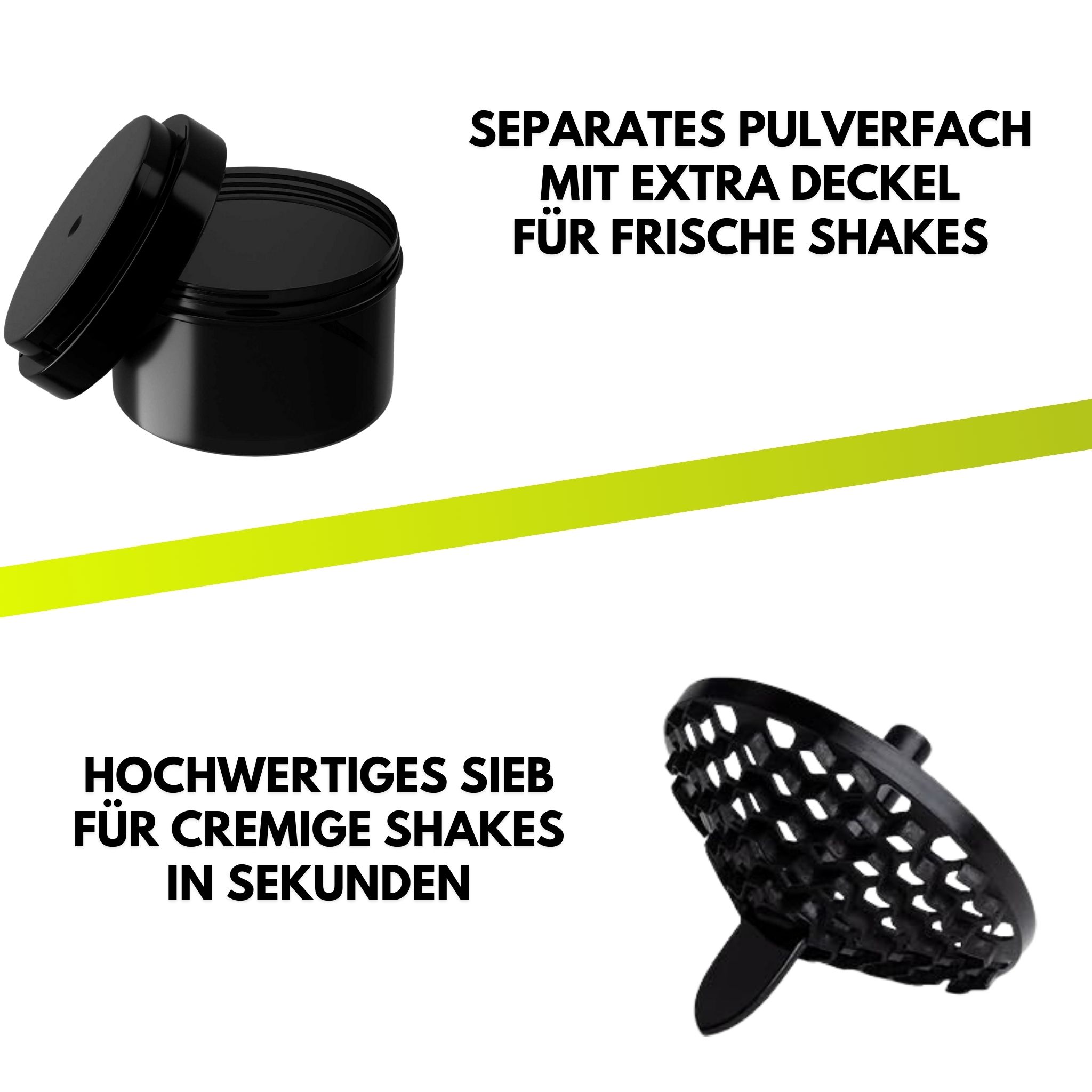 GYMSHAKER Protein Shaker mit Pulverfach Trinkflasche
