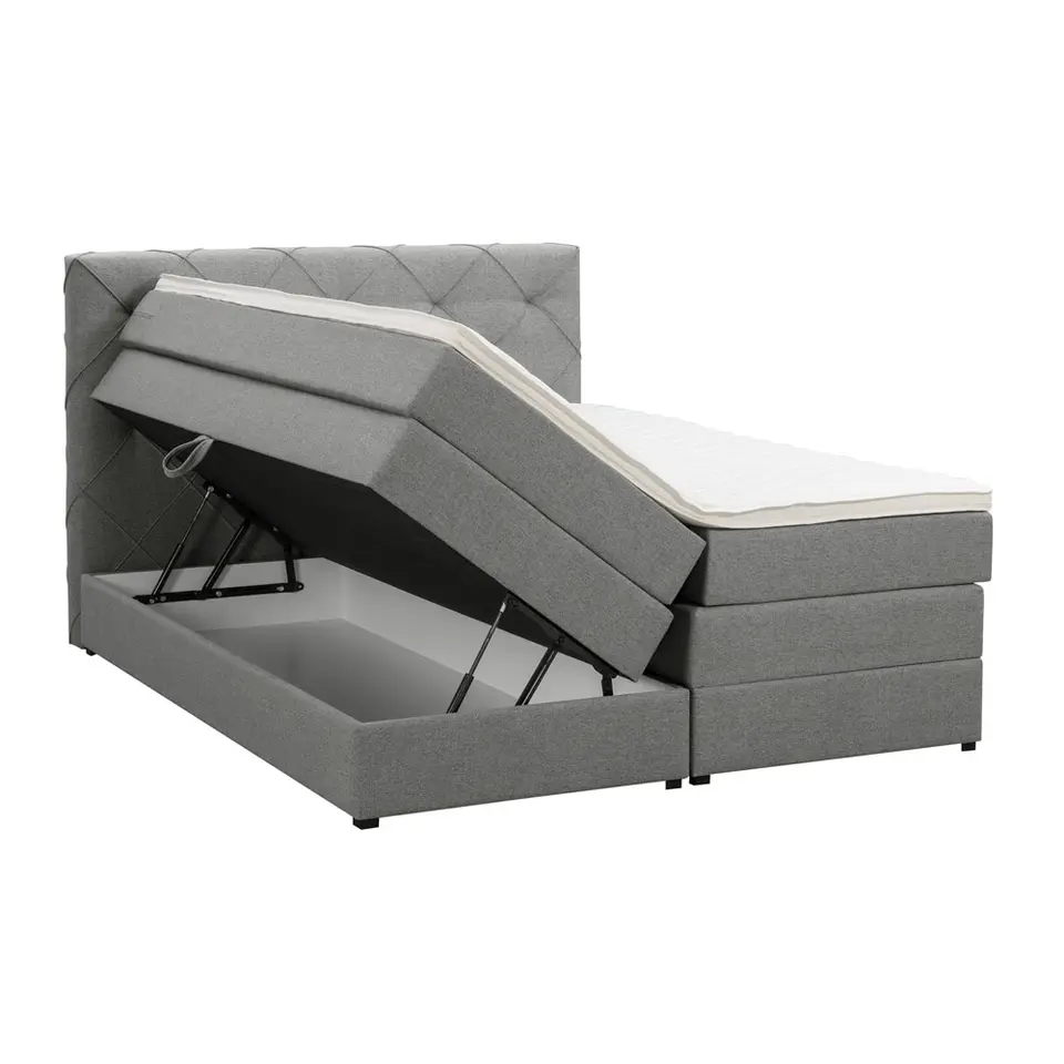 Boxspring met opbergruimte Liv geruit - lichtgrijs - 140x200 cm