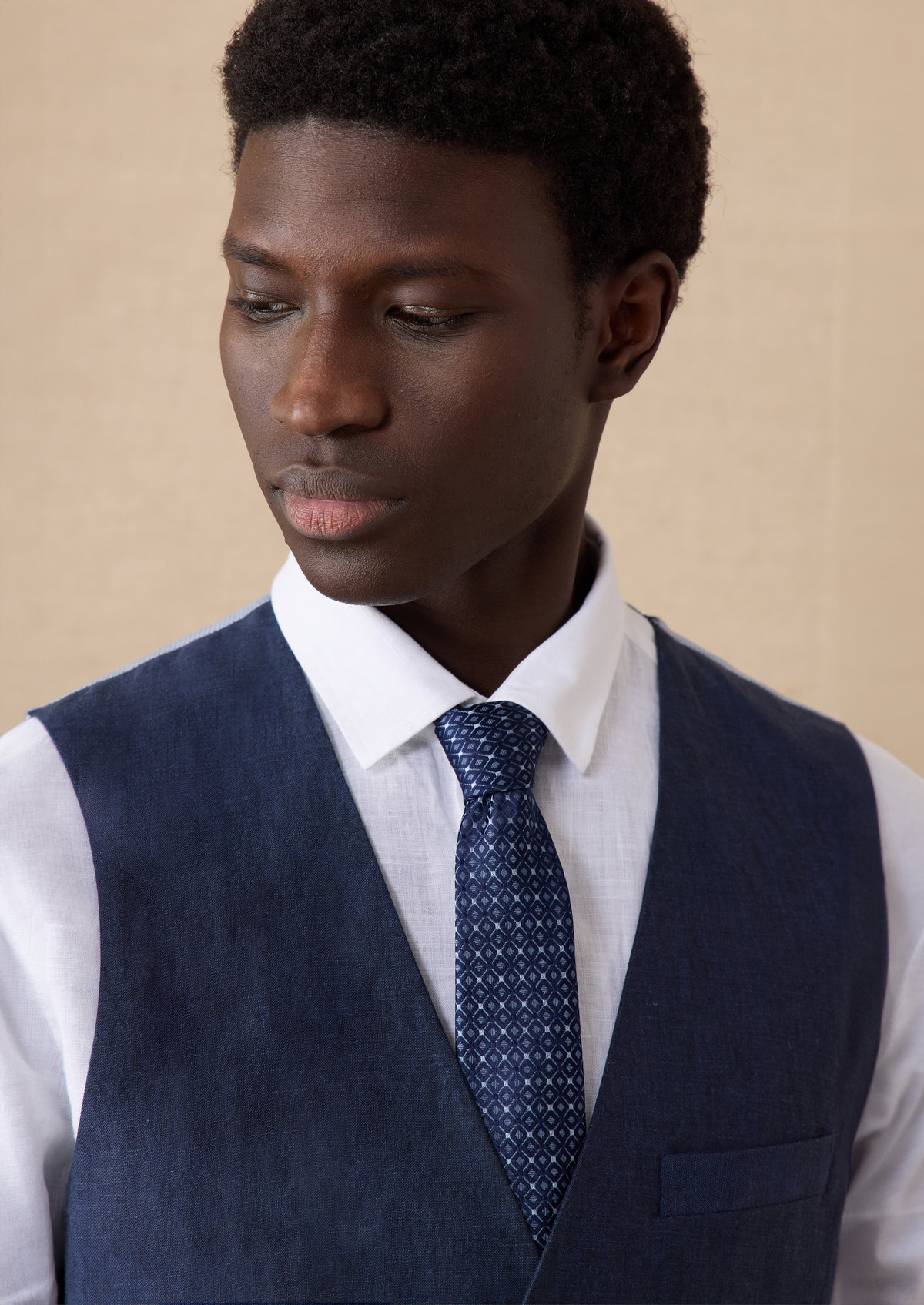 Gilet casual en lin uni bleu indigo