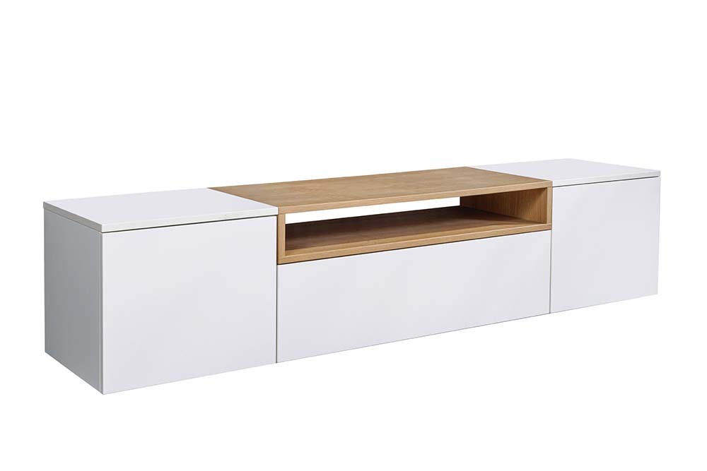 Hängendes TV-Board LOFT 160cm weiß natur drei Fächer mit Schublade