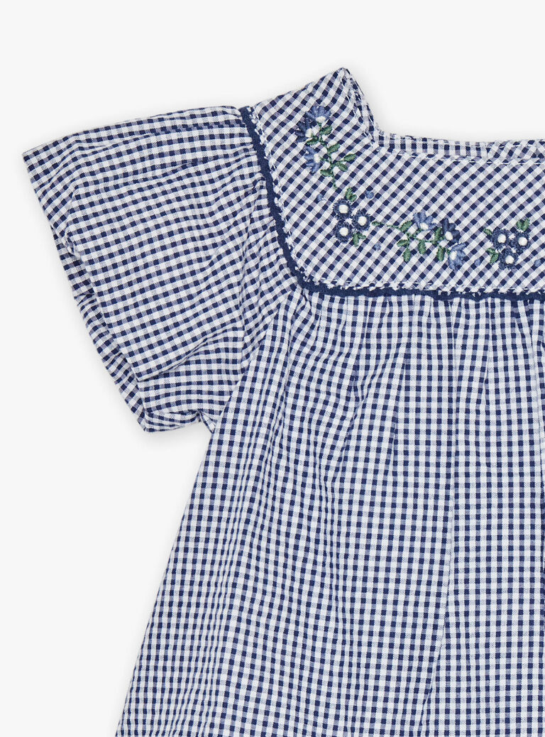 Robe en seersucker vichy bleu nuit et blanc