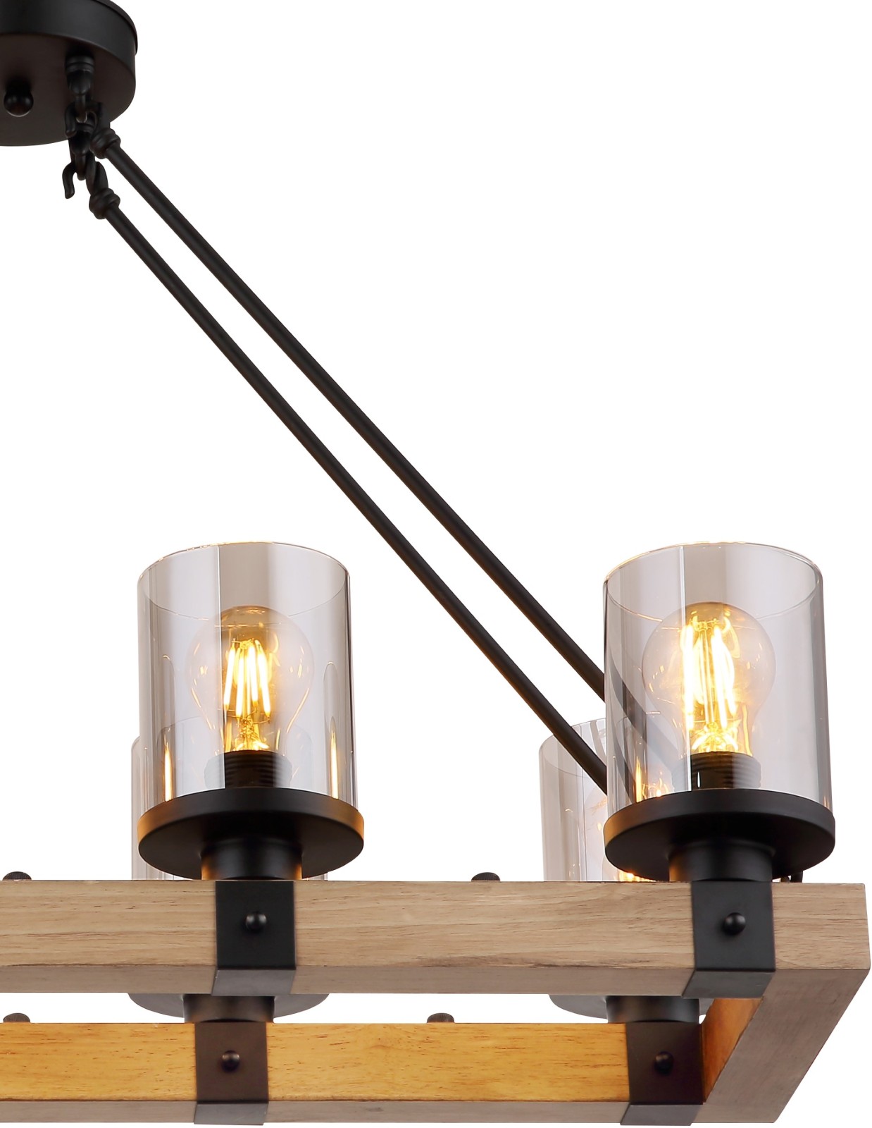 Pendelleuchte - schwarz matt - Holz - 100 cm