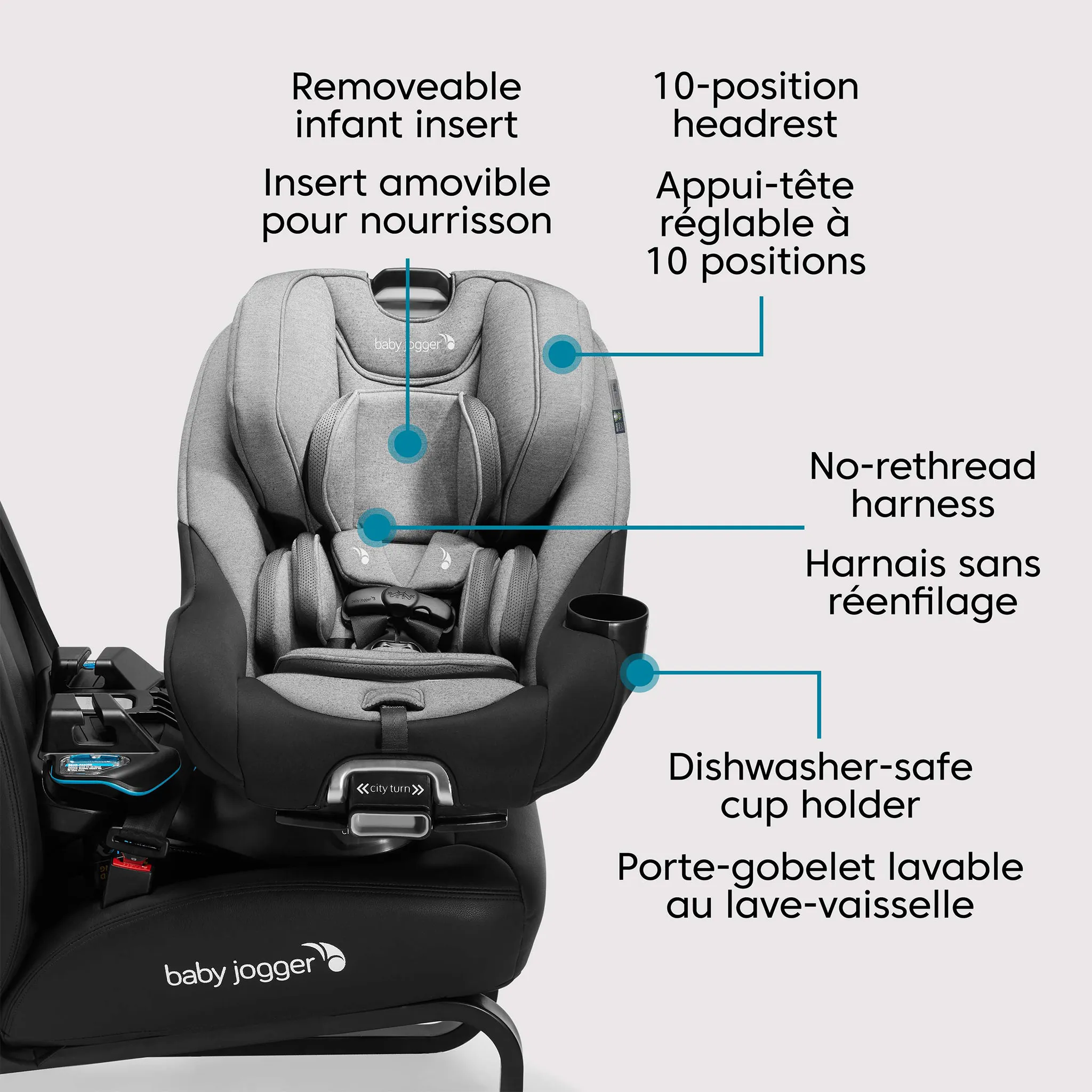 Baby Jogger Siège d'Auto City Turn™ Rotating Convertible 4-65lb - Paloma Greige