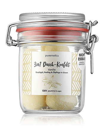 puremetics 3in1 Dusch-Konfekt Vanille - Duschgel Peeling & Ölpflege in Einem 200g