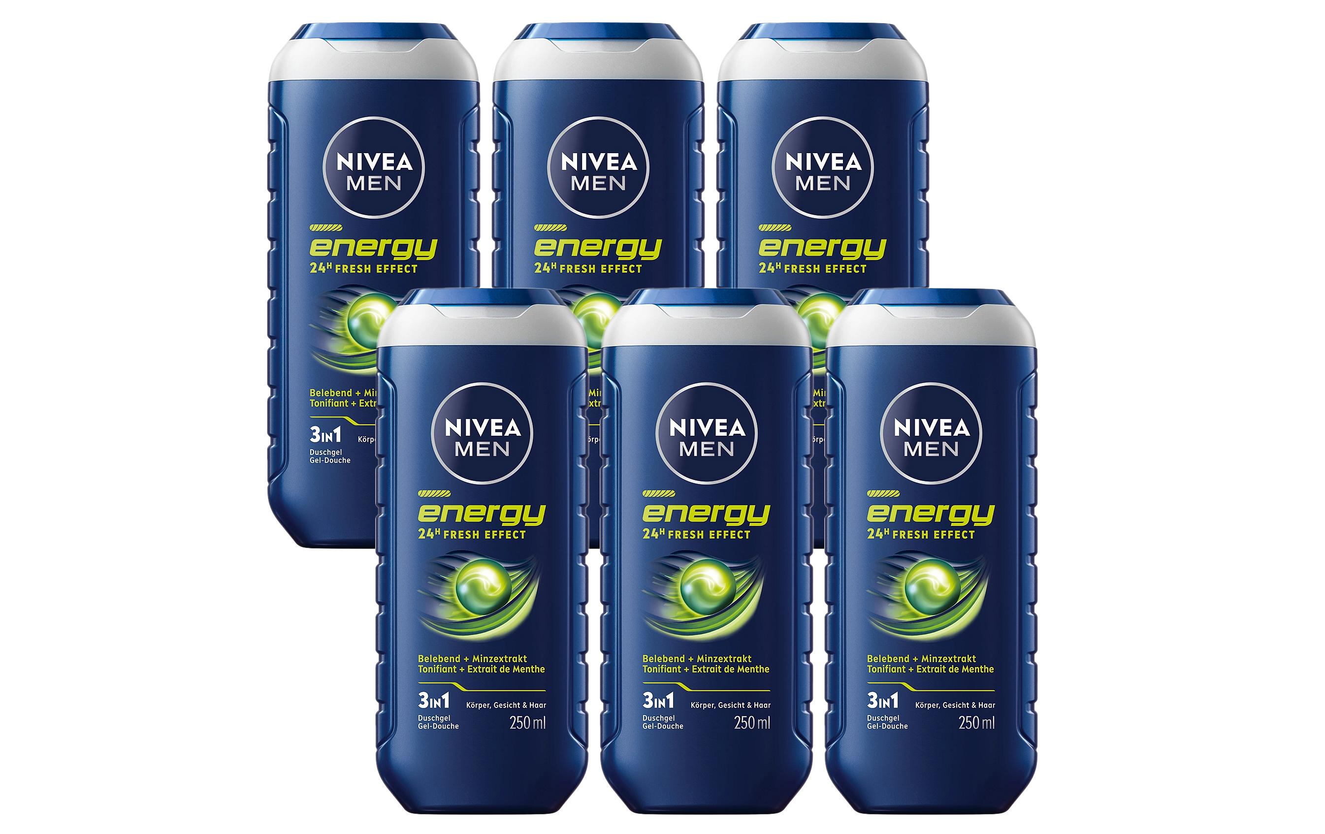 Duschgel Pflegedusche Energy 6 x 250 mlDuschgel für Herren mit Minze und männlich-markantem Duft