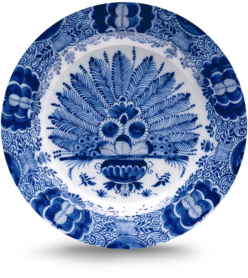 Rond schilderij aluminium Delfts blauwe borden 08