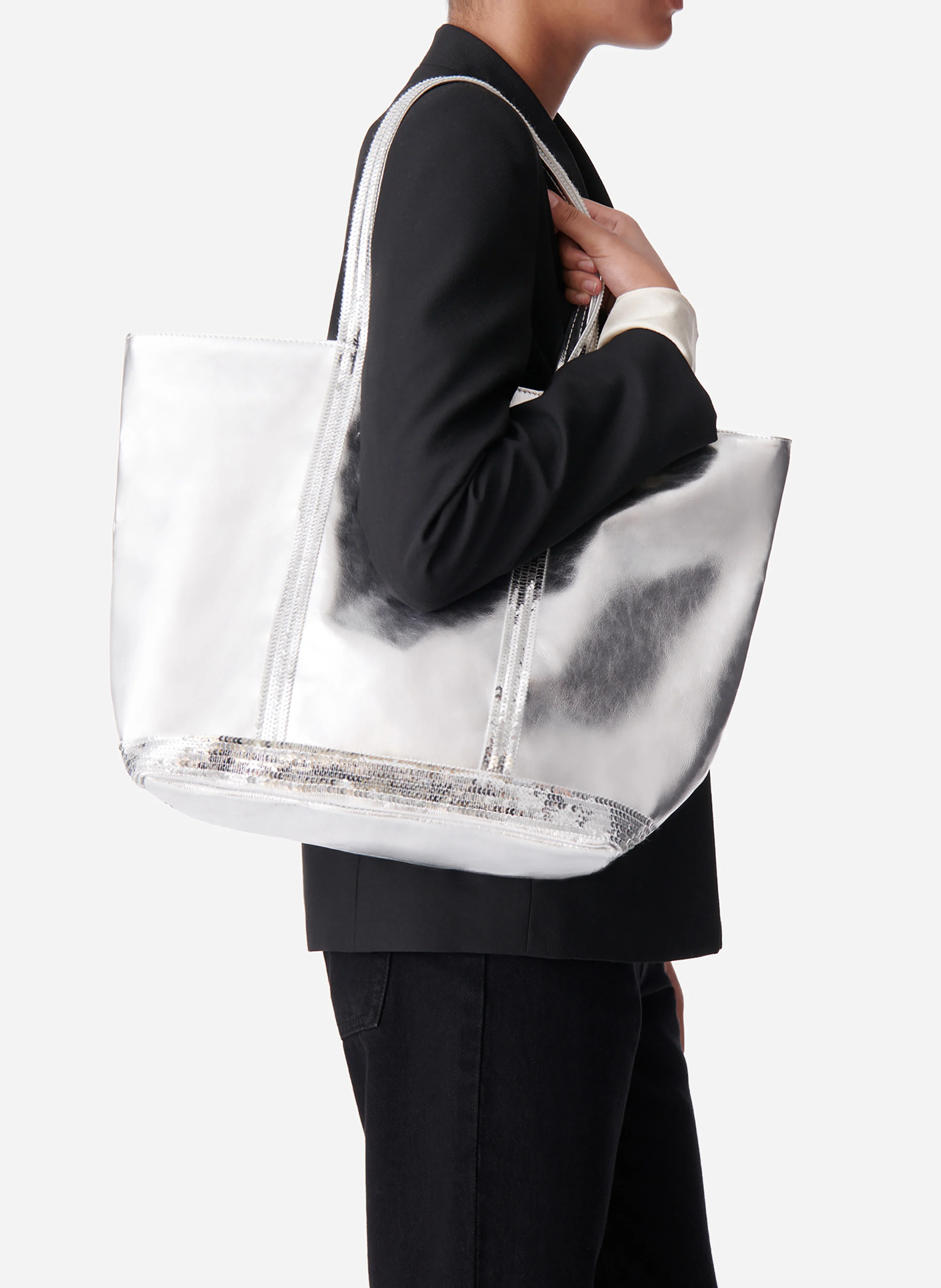 CABAS L - Cabas en L métallisé en cuir| Gris