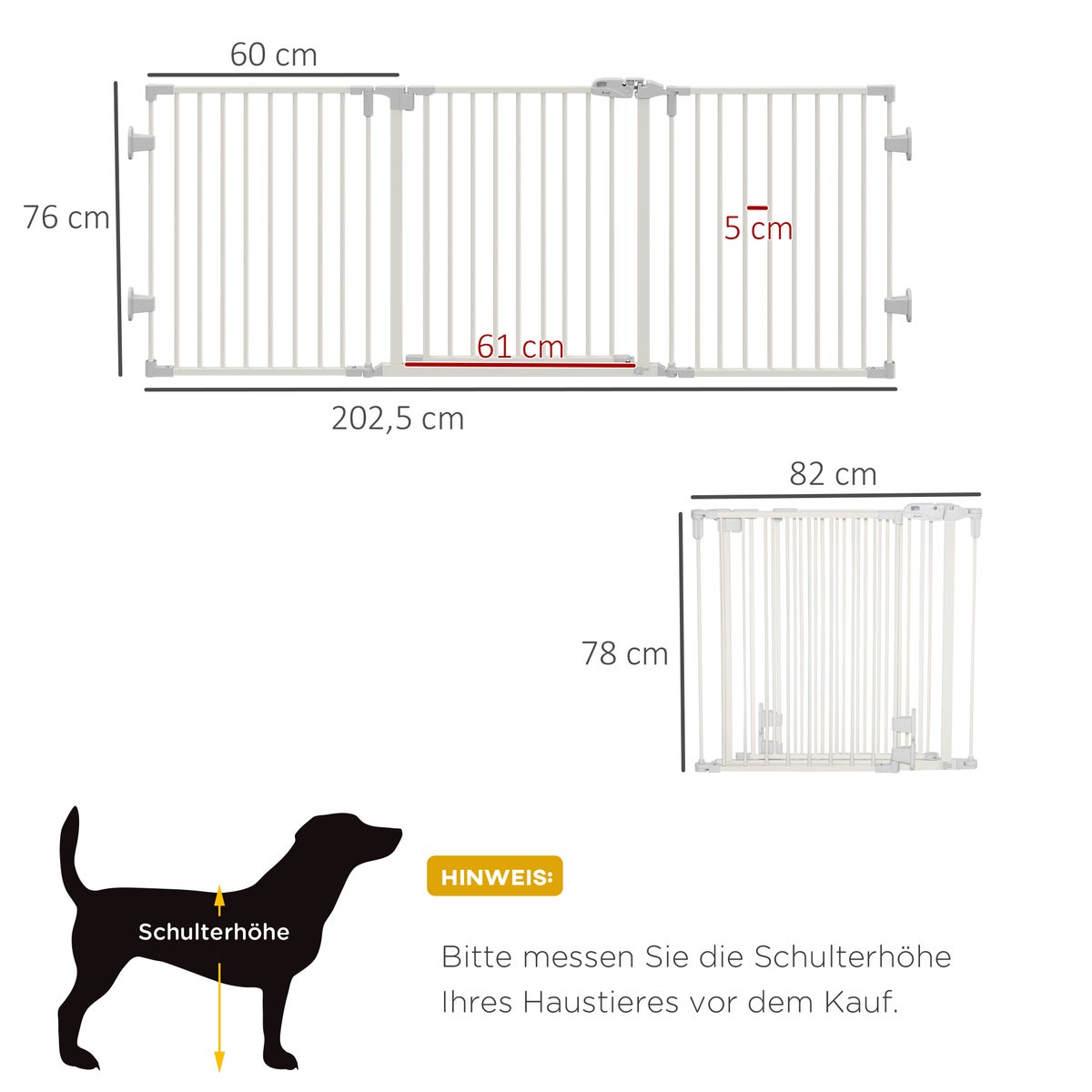 PawHut Hondenhek, 202,5L x 2D x 76H cm, Staal, Kunststof, Wit