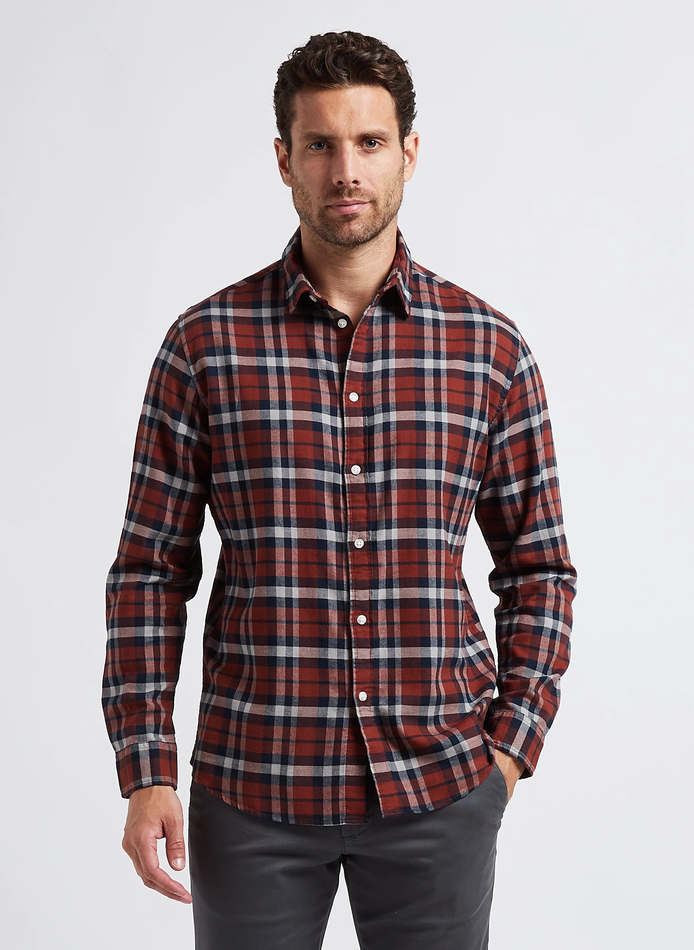 Chemise droit col classique en coton | Marron