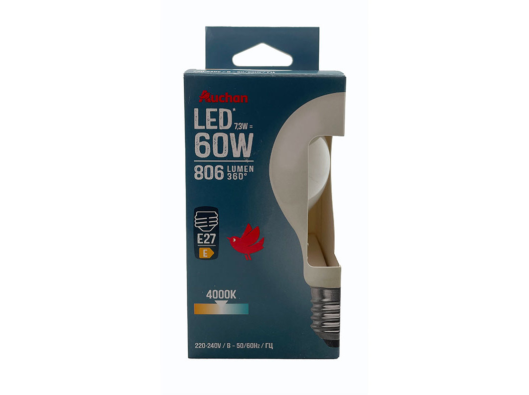 LÂMPADA LED STANDARD AUCHAN E27 60W LUZ BRANCA