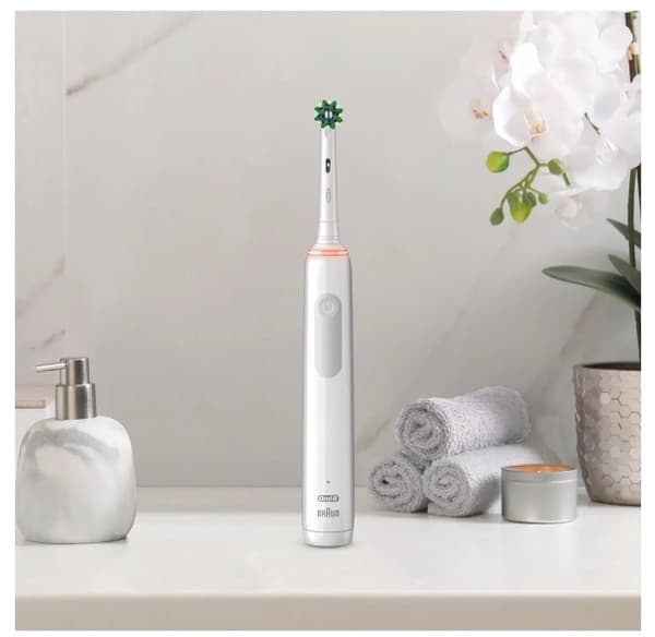 Oral-B Pro Sensitive Clean Pro 3, Voksen, Roterende vibrerende Tannbørste, Daglig stell, Sensitiv / Myk, Whitening, Hvit, 4 x 30 sec, Sensitive White