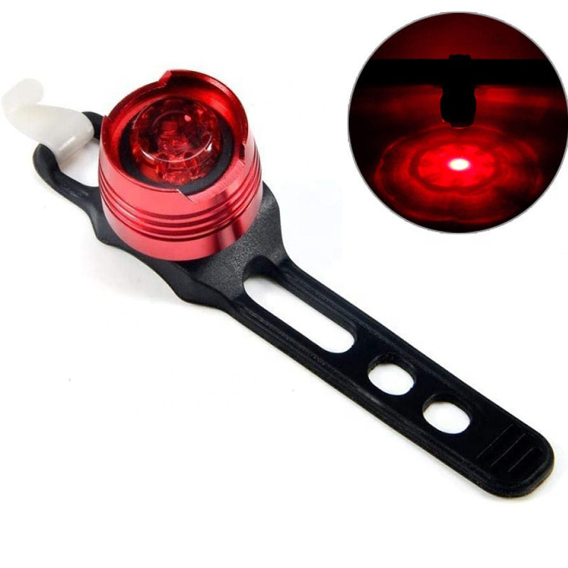 (2er Set) Fahrrad Alu Warnlicht Velo LED Front- und Rücklicht mit Gummi Band (inkl. 2x CR2032 Batterien) - Silber / Rot