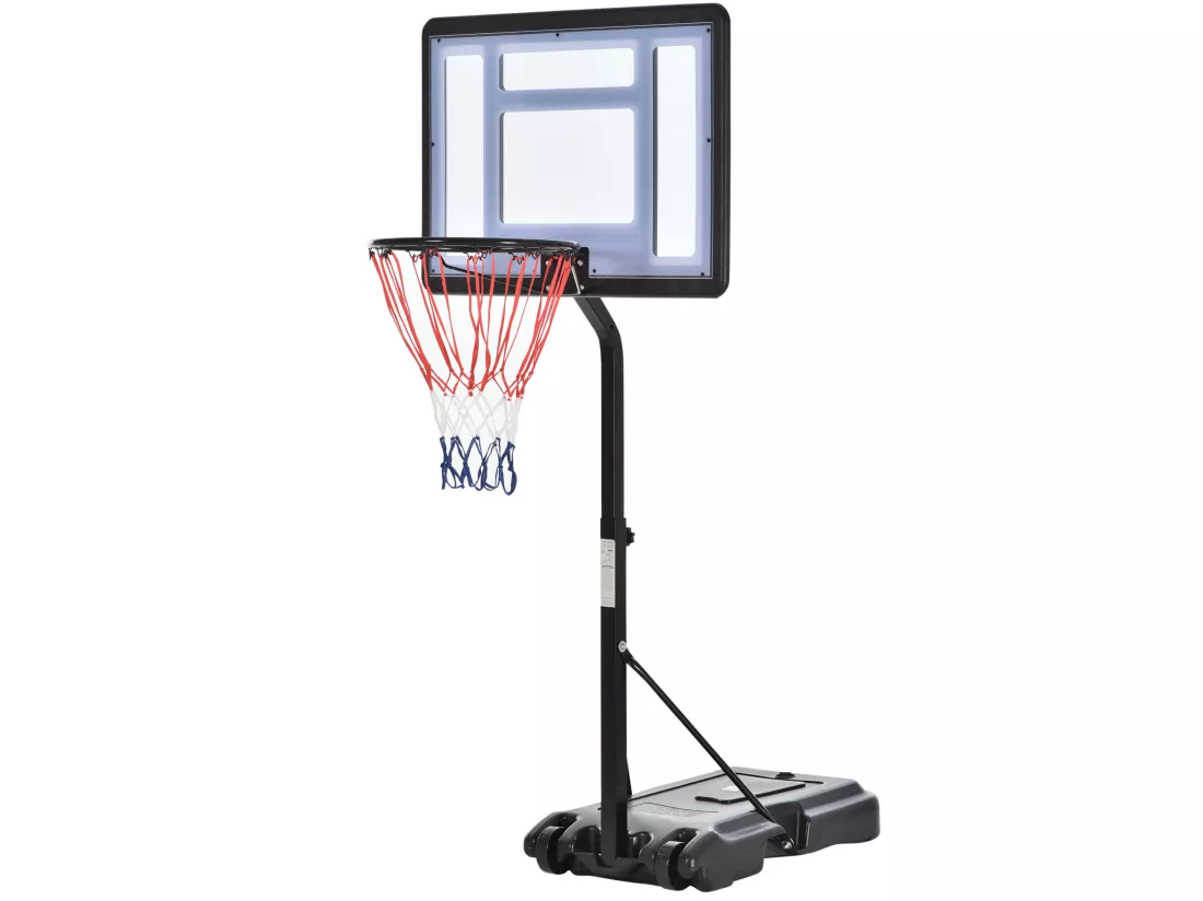 Panier de Basket-Ball sur pied pour bord de piscine poteau panneau, base de lestage sur roulettes hauteur arceau réglable 1,1 - 1,3 m noir blanc