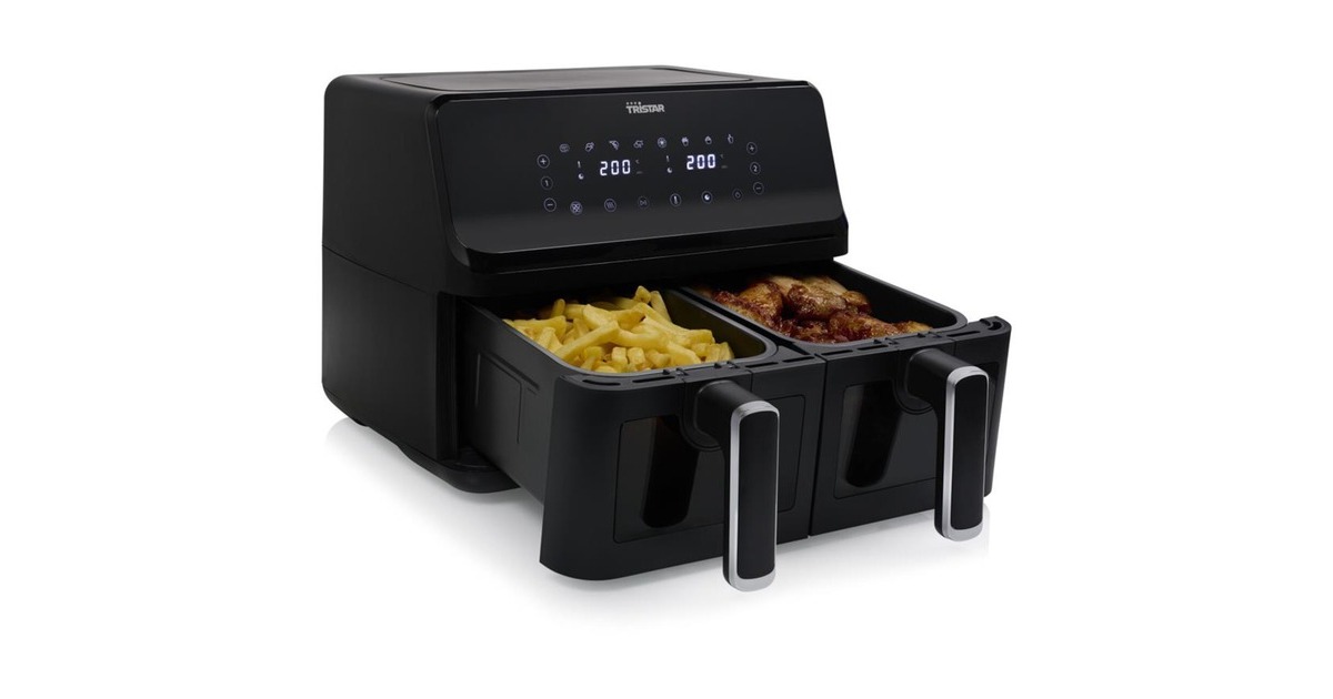 TristarFR-9040 Airfryer met dubbele mand heteluchtfriteuse  (Zwart, 8 liter)