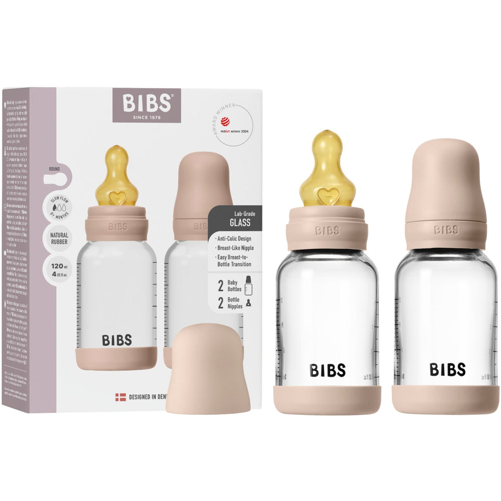 Køb Bibs Blush Glass Baby Flaske Round Latex 2-Pak 120 Ml Slow Flow