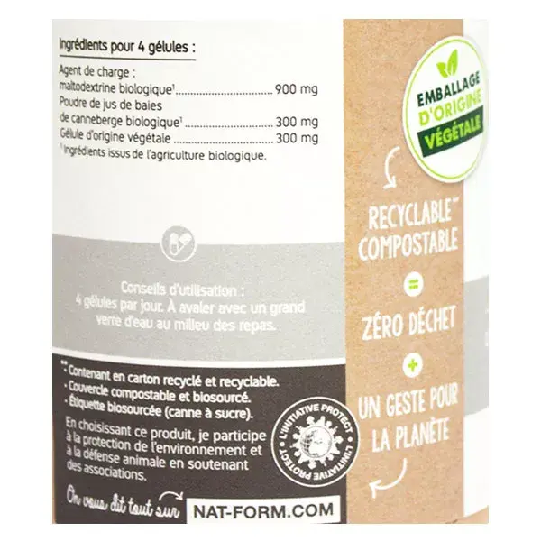Cápsulas vegetais de cranberry orgânico e ecológico da Nat & Form, 200 unidades.