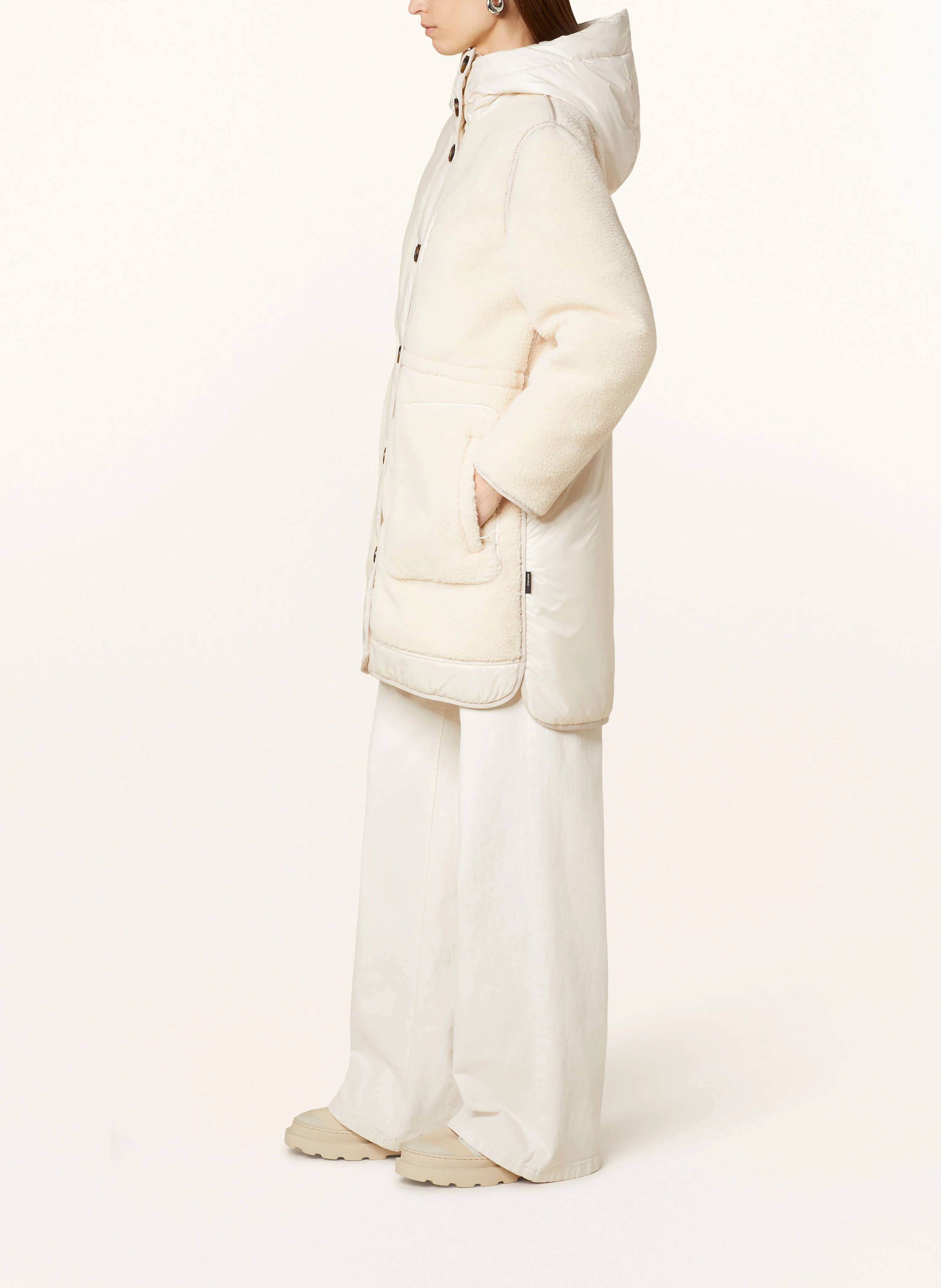 WOOLRICH Teddyfell-Mantel im Materialmix