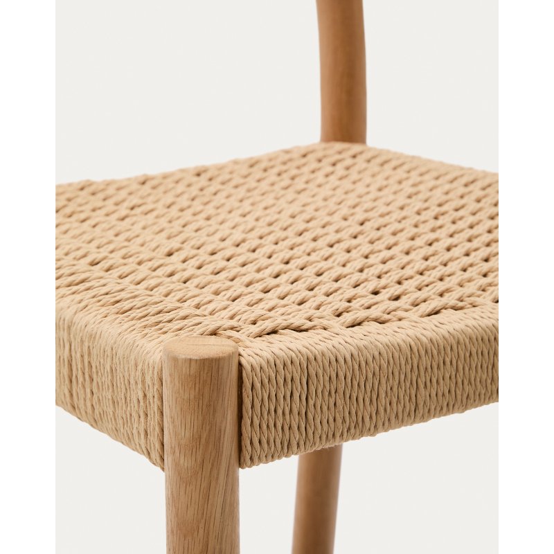 Tabouret Yalia dossier en bois de chêne finition naturelle et assise en corde 65 cm