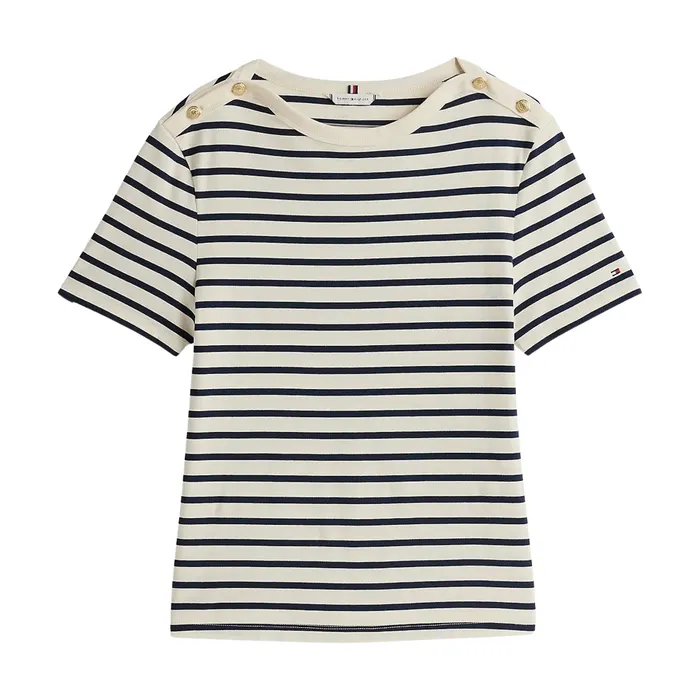 Tommy Hilfiger Regular Stripe Gold Button Shirt Dames