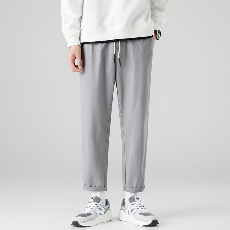 Lefitt - Mid Rise Plain Cropped Tapered Pants