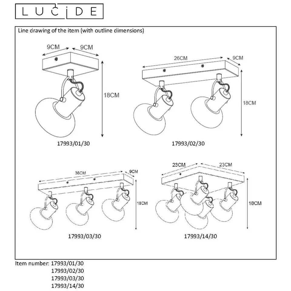 Lucide plafondspot Madee - zwart - 38x9x18 cm