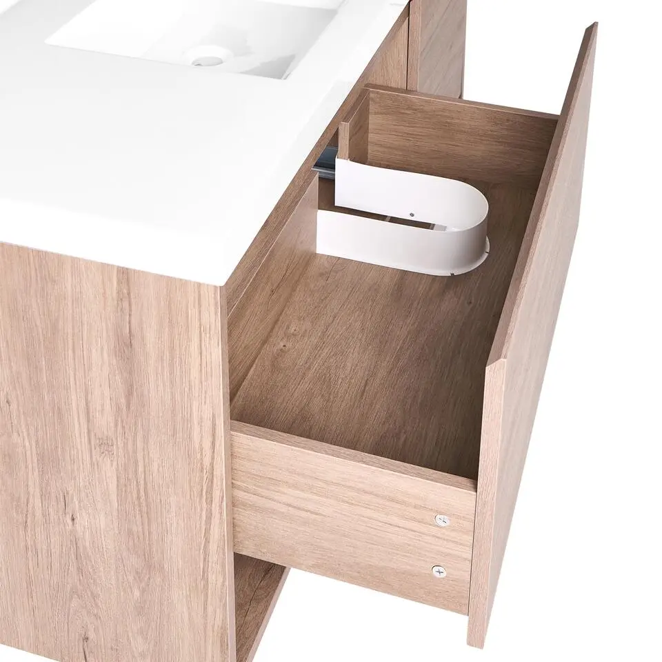 UMAYO - Wandgemonteerd meubel met wasbak - Lichtbruin - 120 cm - MDF