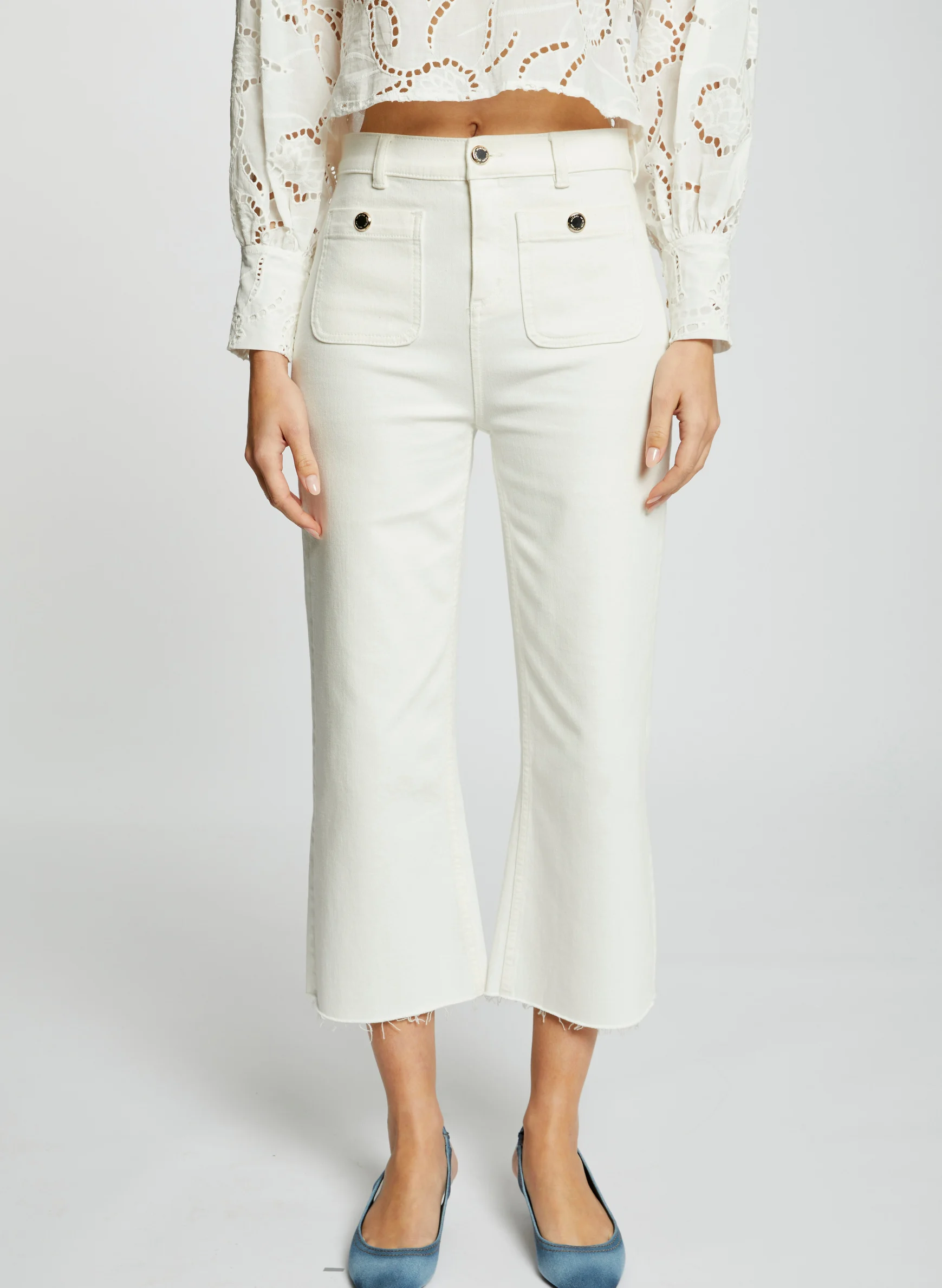 PCLIC - Pantalon large 7/8ème en coton mélangé | Blanc