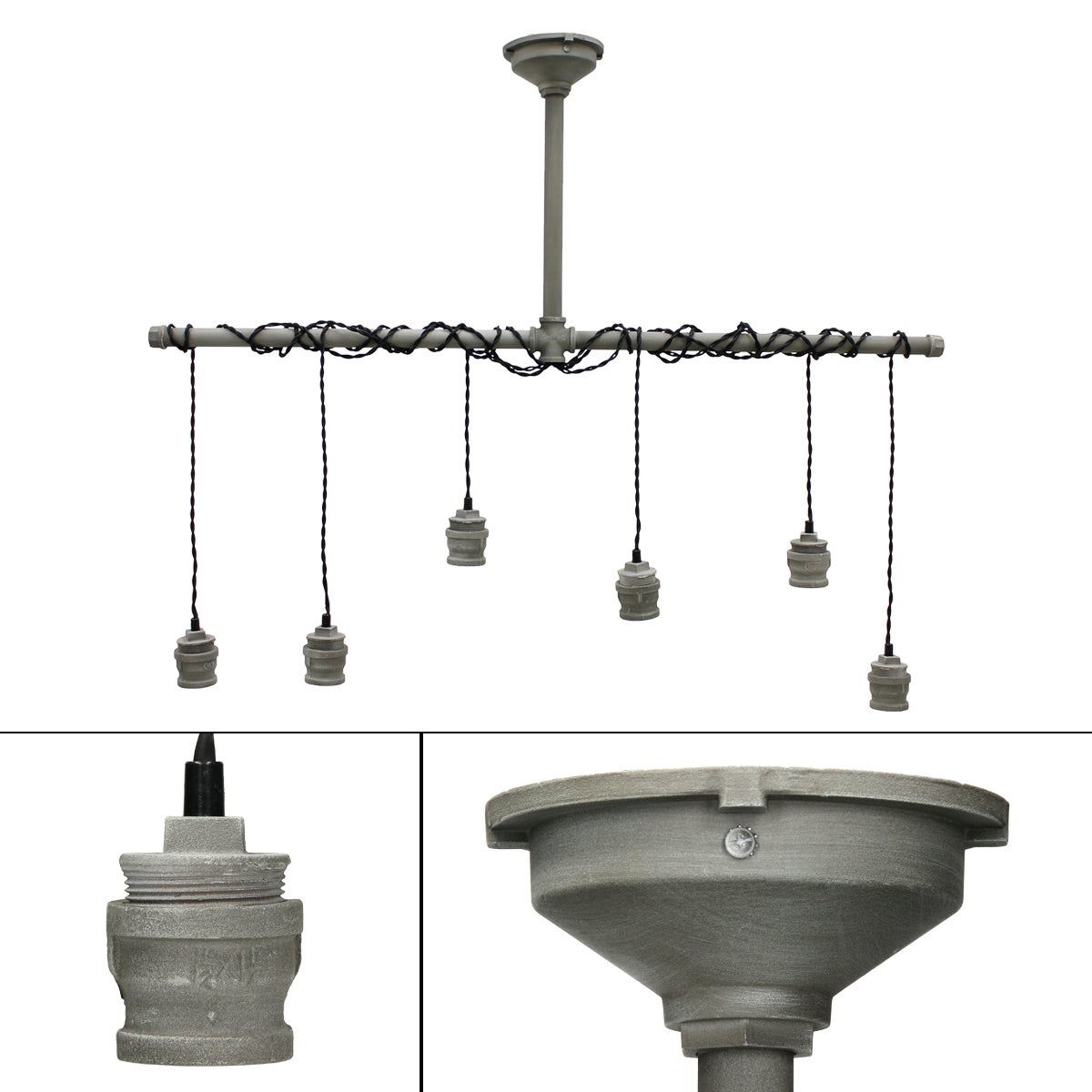 ECD Germany Hanglamp, 6-lichts hanglamp, E27-fitting, 43 cm, betonlook/zwart, metaal/kunststof, vintage/retro design - Hanglamp, plafondlamp, kroonluchter, licht, lamp