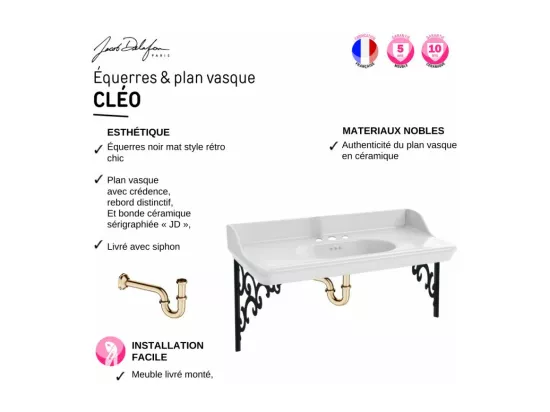 Pack plan vasque suspendu 3 trous JACOB DELAFON Cléo 1889 + mélangeur croisillon or + siphon or