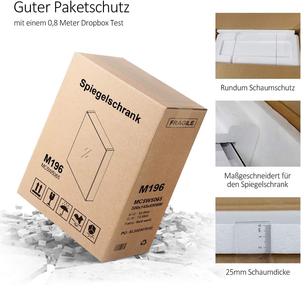 EMKE Spiegelschränke 60x65cm Spiegelschrank Badschrank mit Doppelseitiger Spiegel (Weiß)