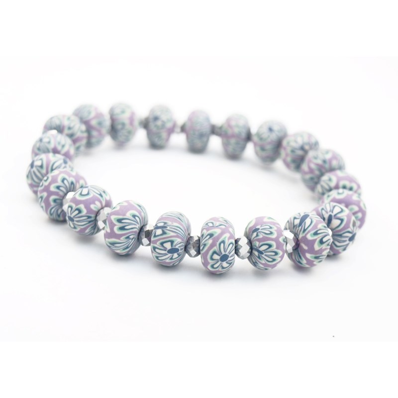 Bracelet élastique perles violettes fimo