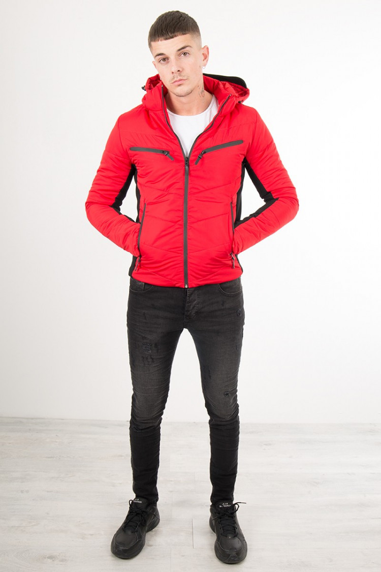 doudoune bi matières homme rouge