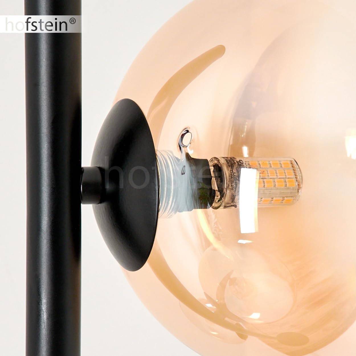 Stehleuchte Remaisnil, Stehlampe aus Metall/Glas in Schwarz/Bernsteinfarben, Leuchte im modernen Retro/Vintage-Design m. Schirmen aus Glas (Ø 15cm) u. Fußschalter, Höhe 160cm, 6x G9, ohne Leuchtmittel