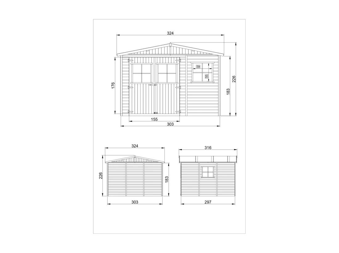 Abride Jardin en Bois AVEC LES PLANCHERS IMPRÉGNÉ - H226x316x324 cm/9 m²- TIMBELA M335+M335G