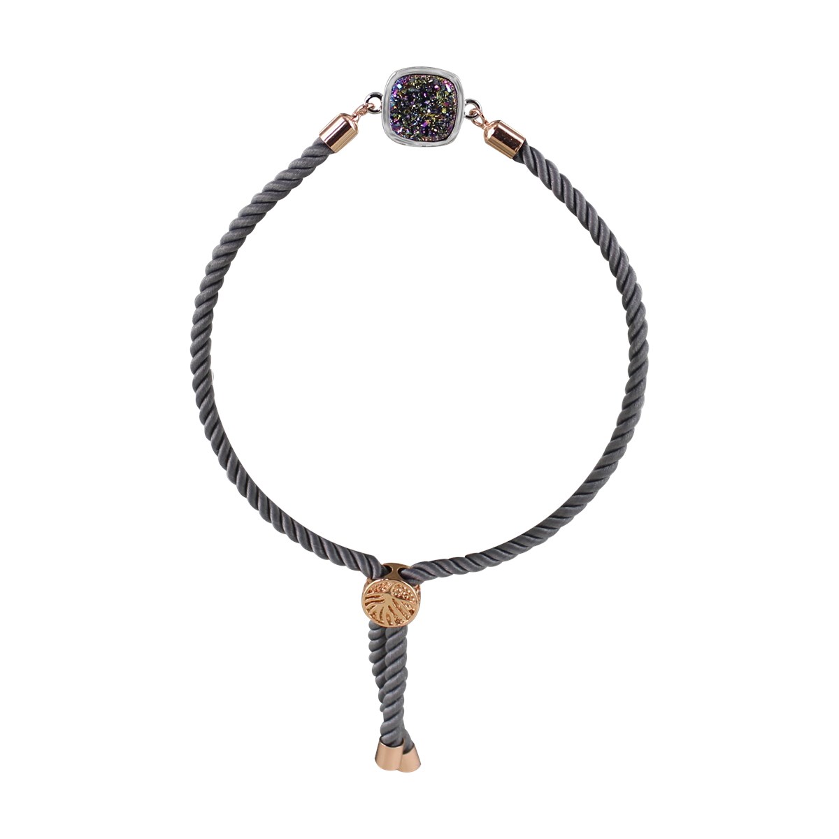Bracelet cordon fantaisie gris et acier plaqué rose