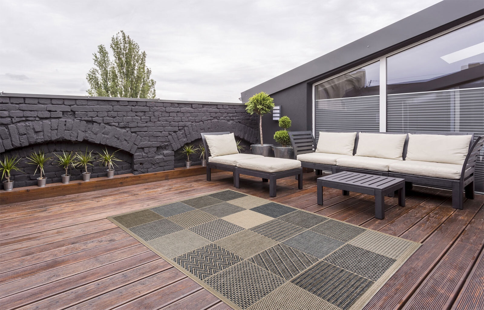 Outdoorteppich CLYDE 80 x 200 cm beige/blau
